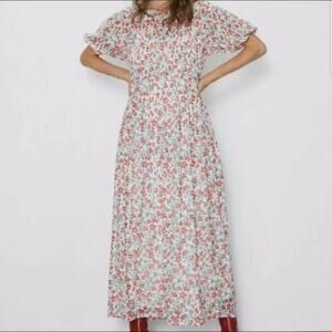 ZARA Floral Smocked Mesh Maxi Dress NWT NEW Small